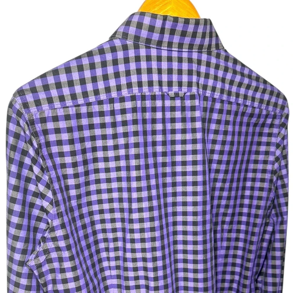 Express Mens Fitted Gingham Check Button Down Long‎ Sleeve Shirt Size M